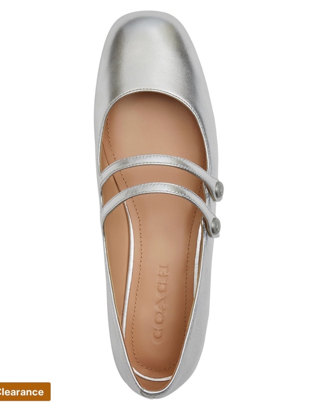 Coach Metallic Silver Double-Strap Mary Jane Flats - Picture 2 of 5